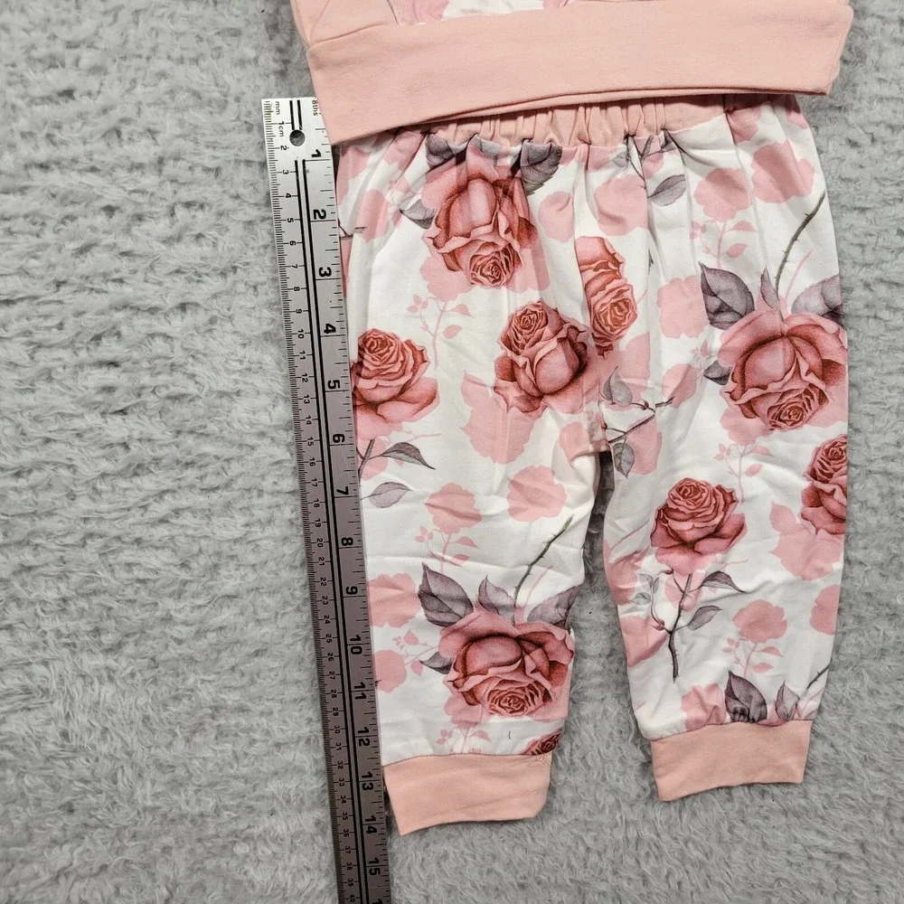 Hello Floral Hoodie and Pants Set Infant 3-6 months Pink Rose Print 2PC